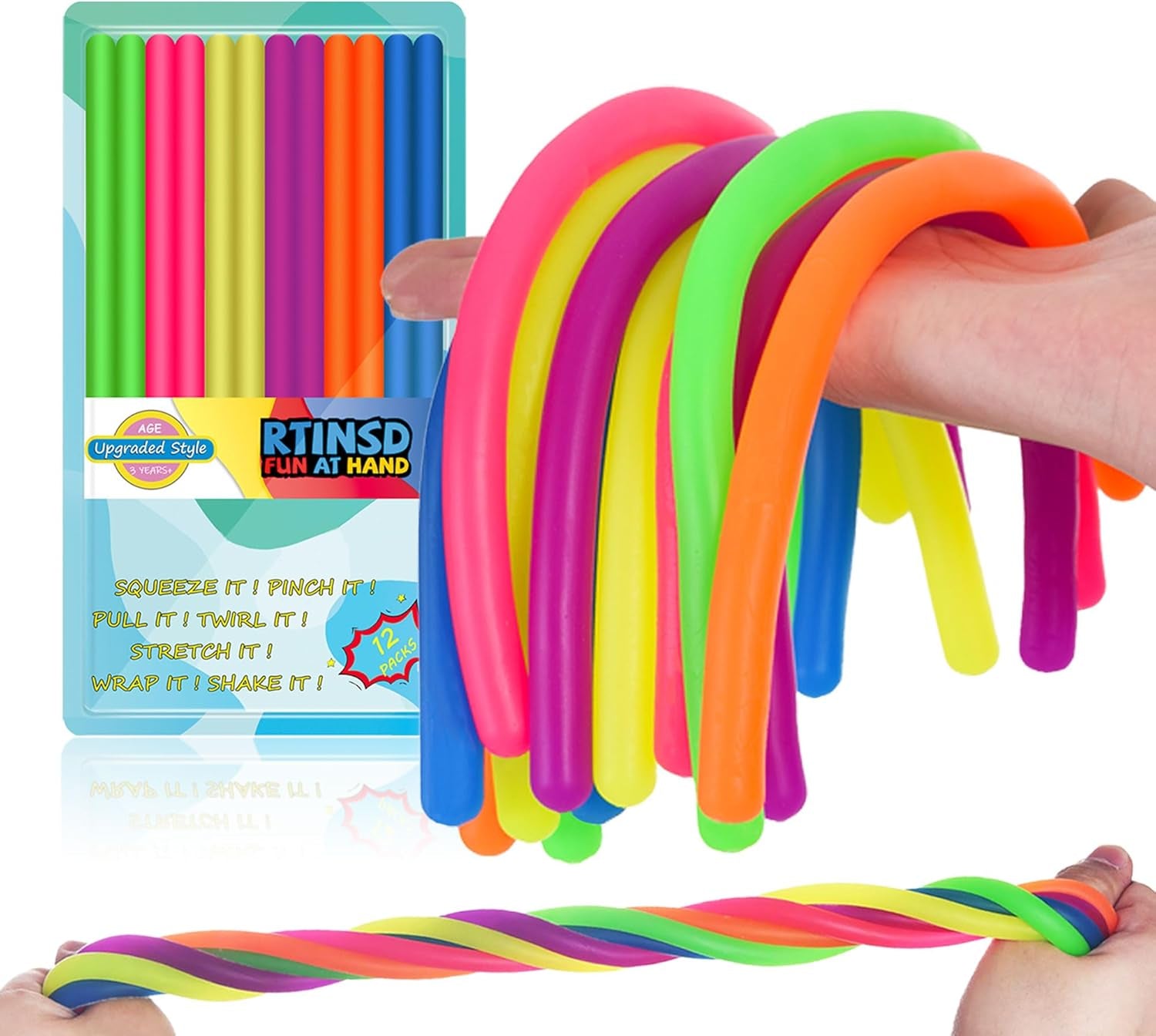 String Noodles Toys Large 12 Pcs Stress Stretchy Strings Toys for Kids Fosters Creativity and Focus Relief for Adults Improve Concentration for School Holiday Classroom Gift