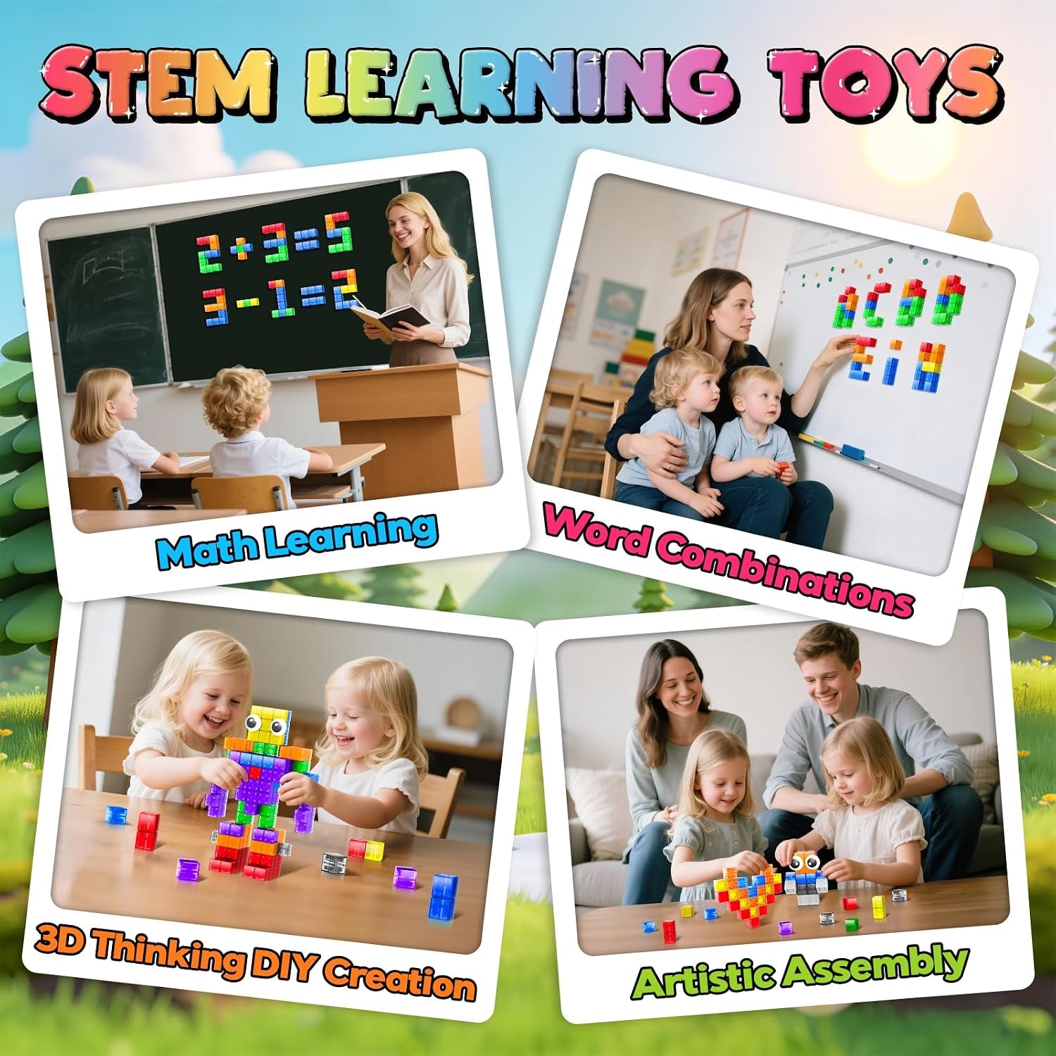 Magnetic Blocks with Toy Eyes, Transparent Magnetic Cubes,Montessori Sensory STEM Magnetic Cubes for Kids, 1''Travel Magnetic Blocks for Toddlers 3+ Year Old Boys Birthday Girls(56Pcs)