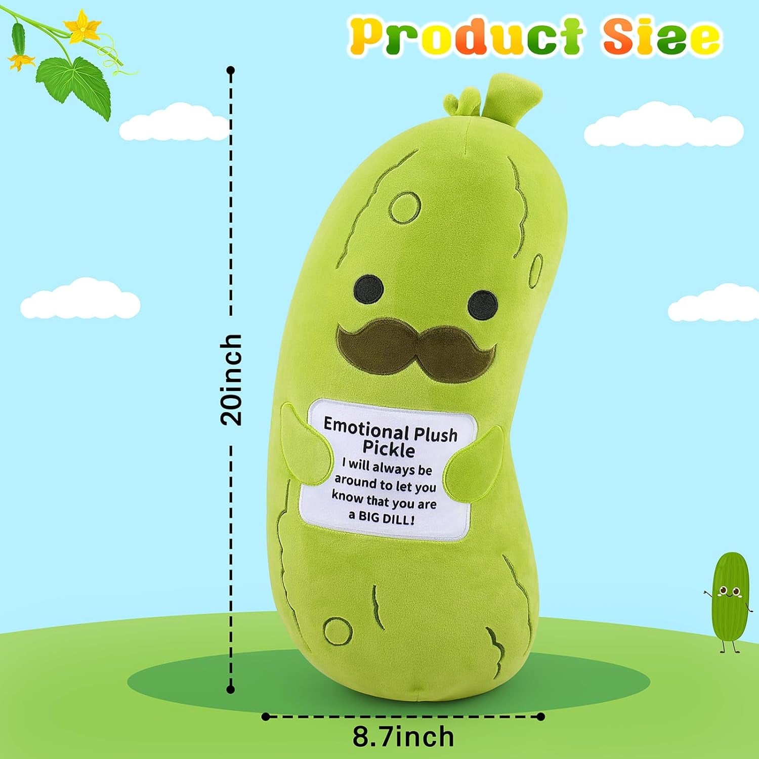 Emotional Plush Pickle-20” Pickle Stuffed Animal,Plushies Cucumber Stuffed Animal with Positive Warm Words,Kawaii Plush Toy Kids Birthday Gifts,Soft Vegetable Lover Plushy Pillow,1Pcs
