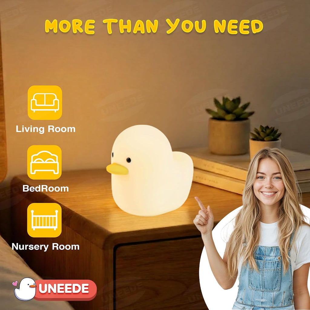 LED Benson Night Light, Cute Duck Animal Silicone Nursery Night Light Rechargeable Table Lamp Bedside Lamp with Touch Sensor for Baby Girls Women Bedrooms, Living Room