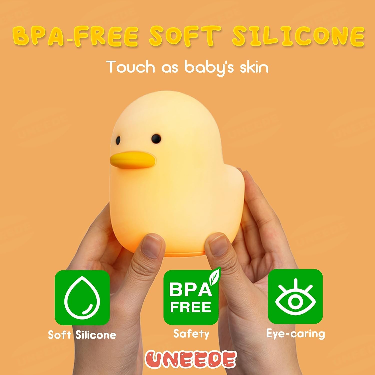 LED Benson Night Light, Cute Duck Animal Silicone Nursery Night Light Rechargeable Table Lamp Bedside Lamp with Touch Sensor for Baby Girls Women Bedrooms, Living Room