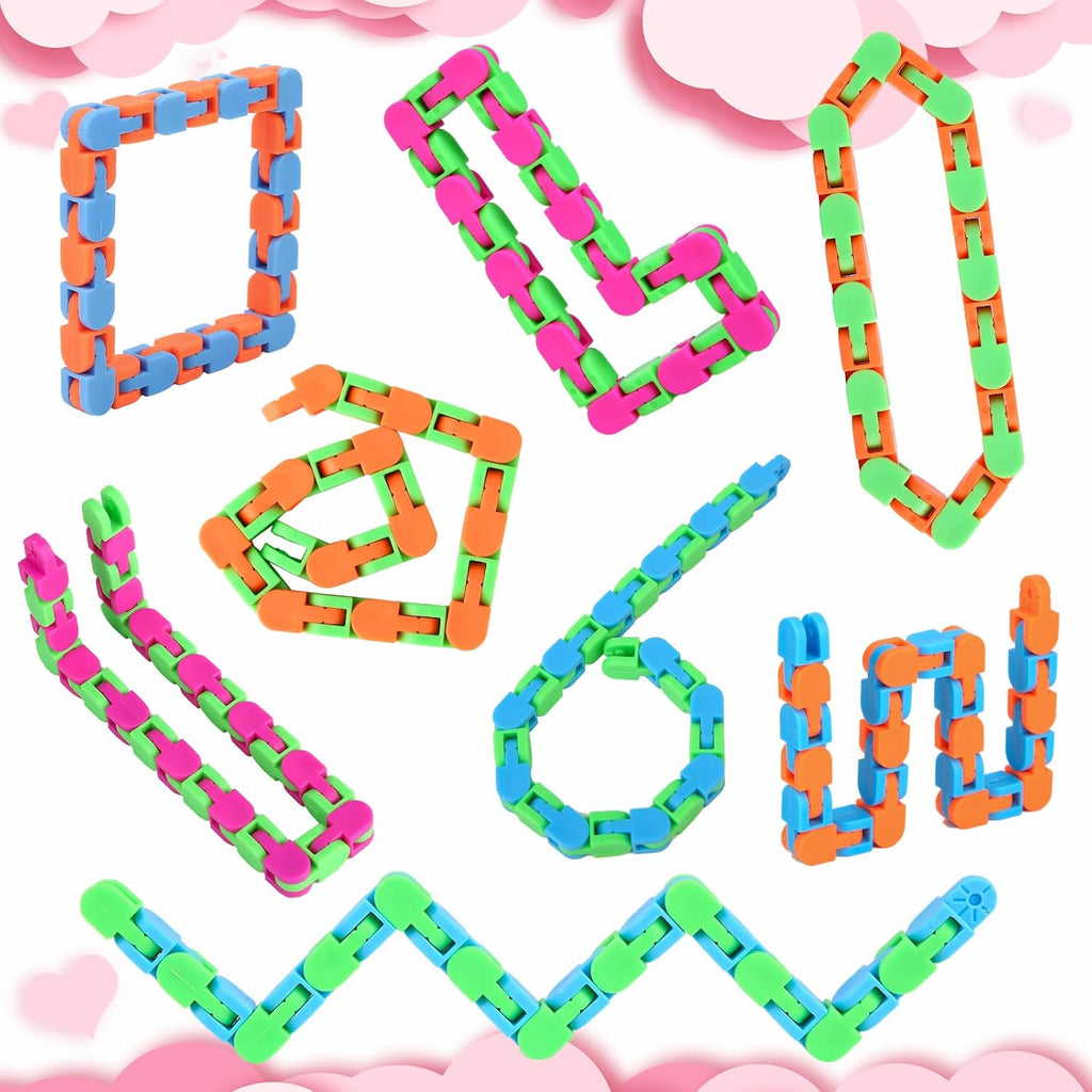 8Pcs 24Links Fidgets Wacky Tracks Fidget Toys for Kids Valentines Day Gifts Classroom Gifts School Easter Stocking Stuffers Plastic Sensory Autism Snap Fidget Click Snake Toys for Adults Travel 11Inch