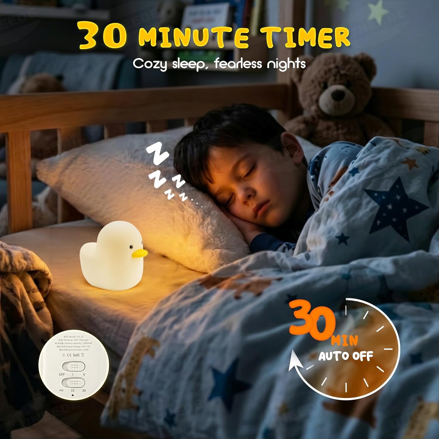 LED Benson Night Light, Cute Duck Animal Silicone Nursery Night Light Rechargeable Table Lamp Bedside Lamp with Touch Sensor for Baby Girls Women Bedrooms, Living Room