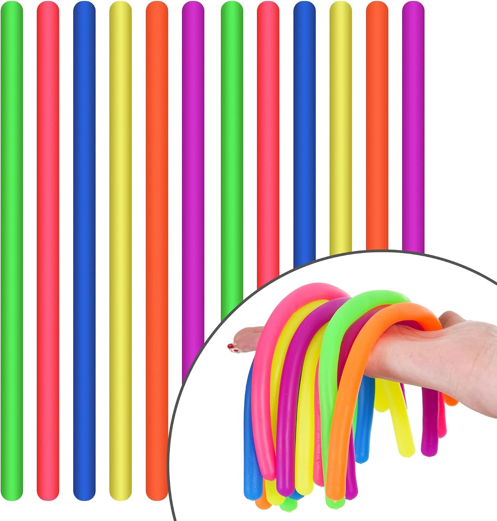 String Noodles Toys Large 12 Pcs Stress Stretchy Strings Toys for Kids Fosters Creativity and Focus Relief for Adults Improve Concentration for School Holiday Classroom Gift