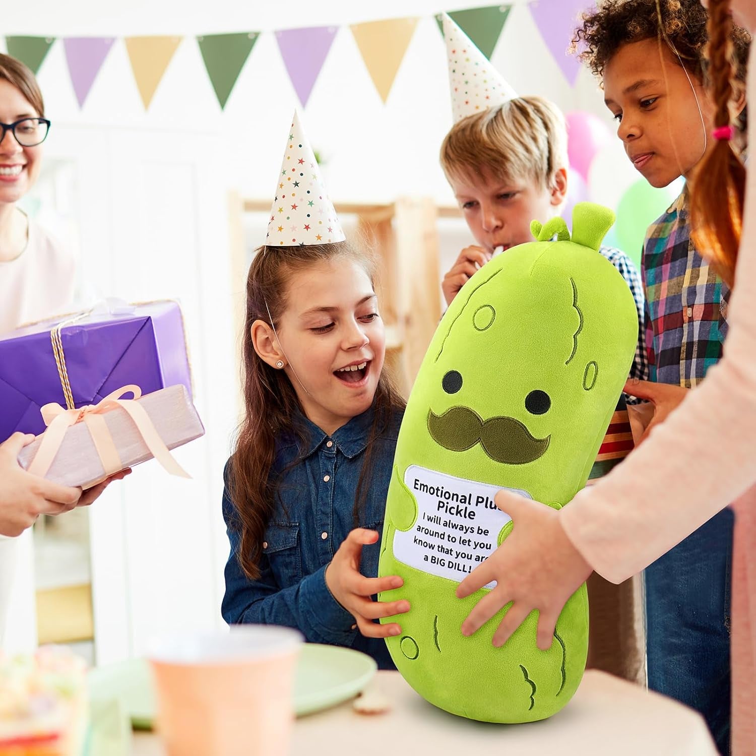 Emotional Plush Pickle-20” Pickle Stuffed Animal,Plushies Cucumber Stuffed Animal with Positive Warm Words,Kawaii Plush Toy Kids Birthday Gifts,Soft Vegetable Lover Plushy Pillow,1Pcs