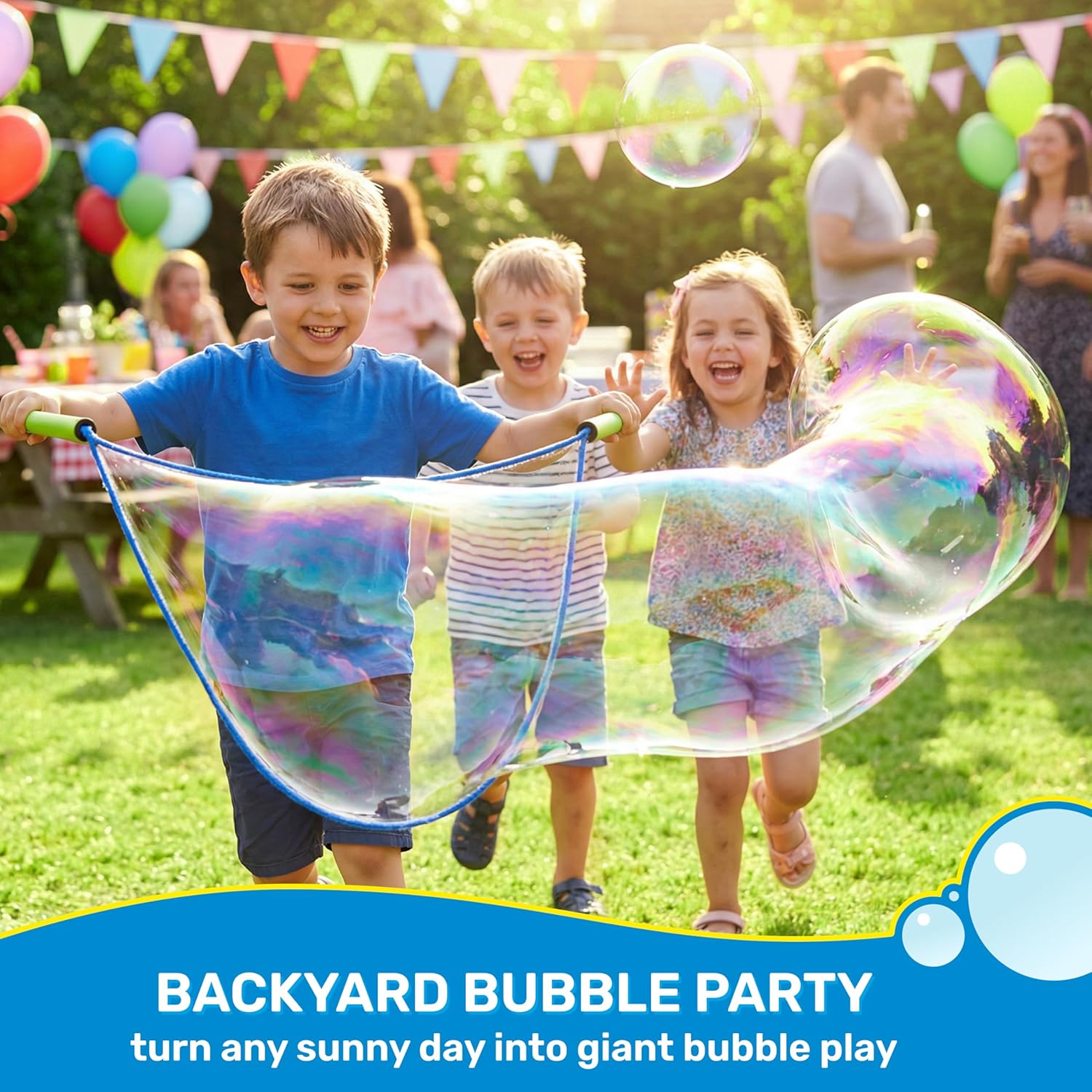 4 Pcs Giant Bubble Wand, 1 Big Bubble Wand Set with 3 Packs 33X Super Concentrate Solution, Giant Bubbles Maker for Kids Summer Outdoor Toy Game Activity Birthday Party Favors