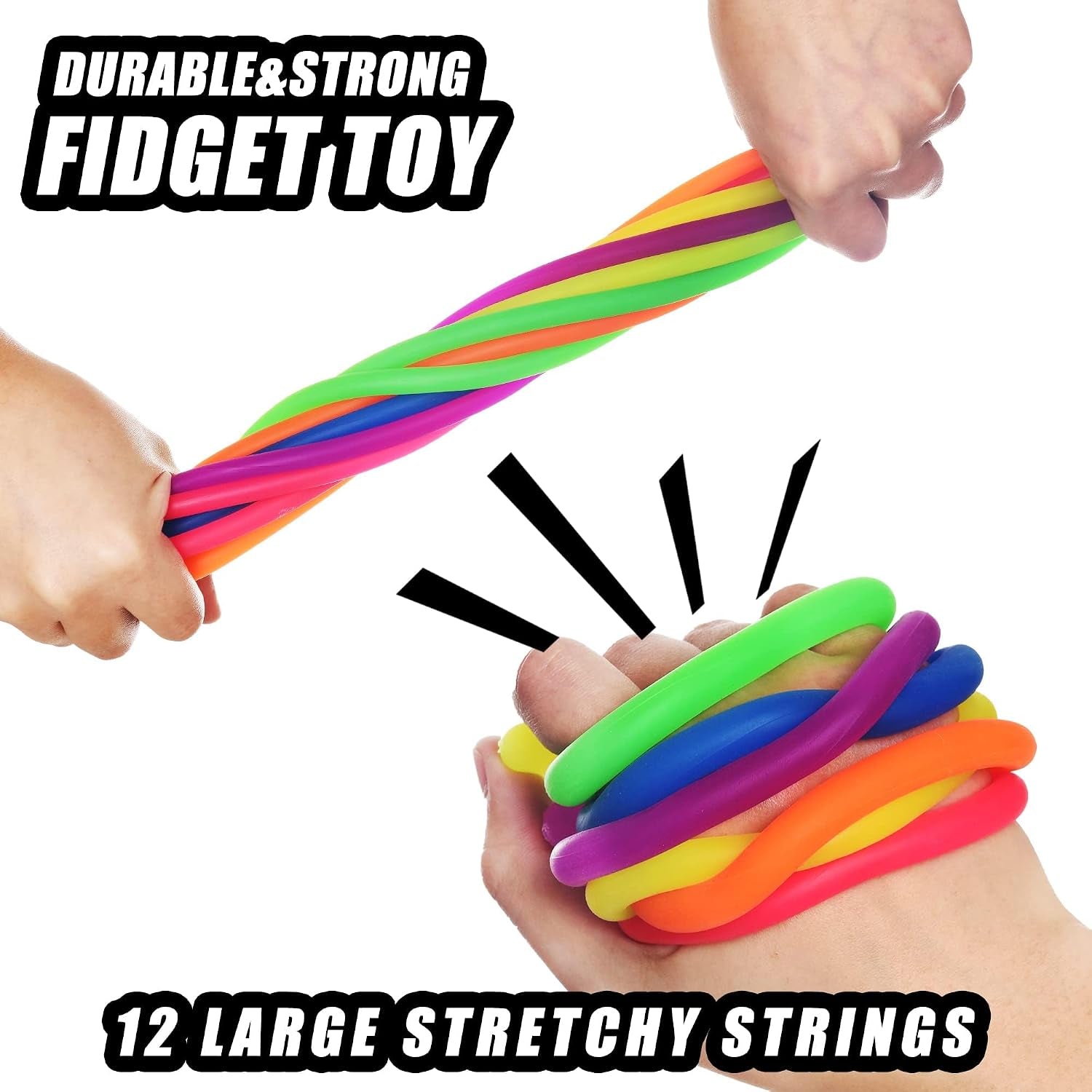 String Noodles Toys Large 12 Pcs Stress Stretchy Strings Toys for Kids Fosters Creativity and Focus Relief for Adults Improve Concentration for School Holiday Classroom Gift