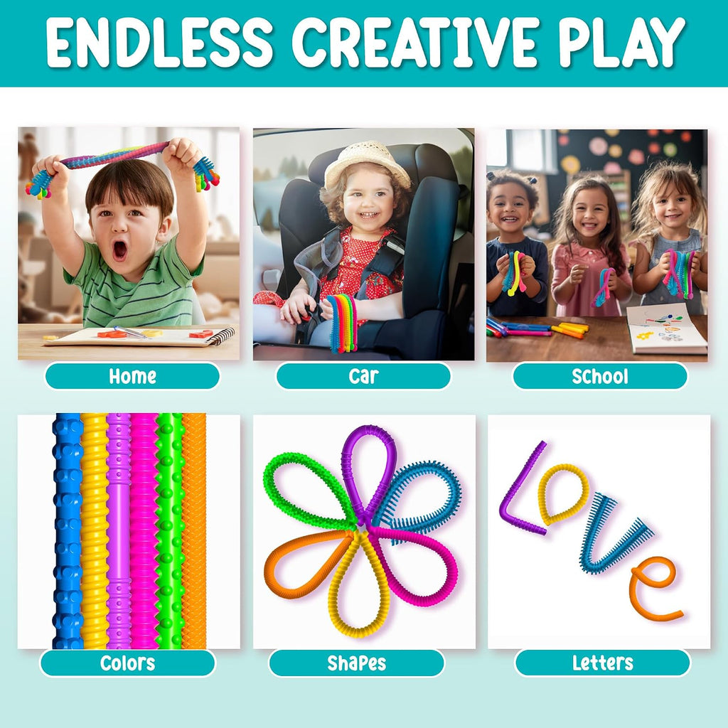 Silicone Stretchy Strings Sensory Toy – 6 Pack Fidget Worm Toy Set | Sensory Noodles for Kids | Bright, Textured, Fun Stretchy Noodles Fidget Toy for Tactile Play | Worm Toys for Fall Fun