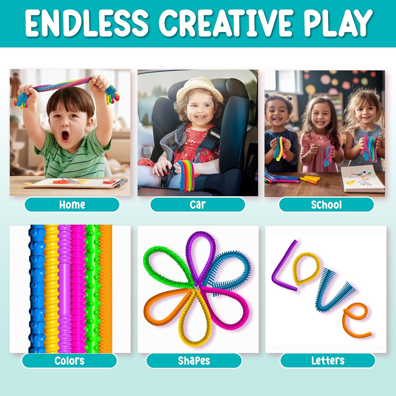 Silicone Stretchy Strings Sensory Toy – 6 Pack Fidget Worm Toy Set | Sensory Noodles for Kids | Bright, Textured, Fun Stretchy Noodles Fidget Toy for Tactile Play | Worm Toys for Fall Fun