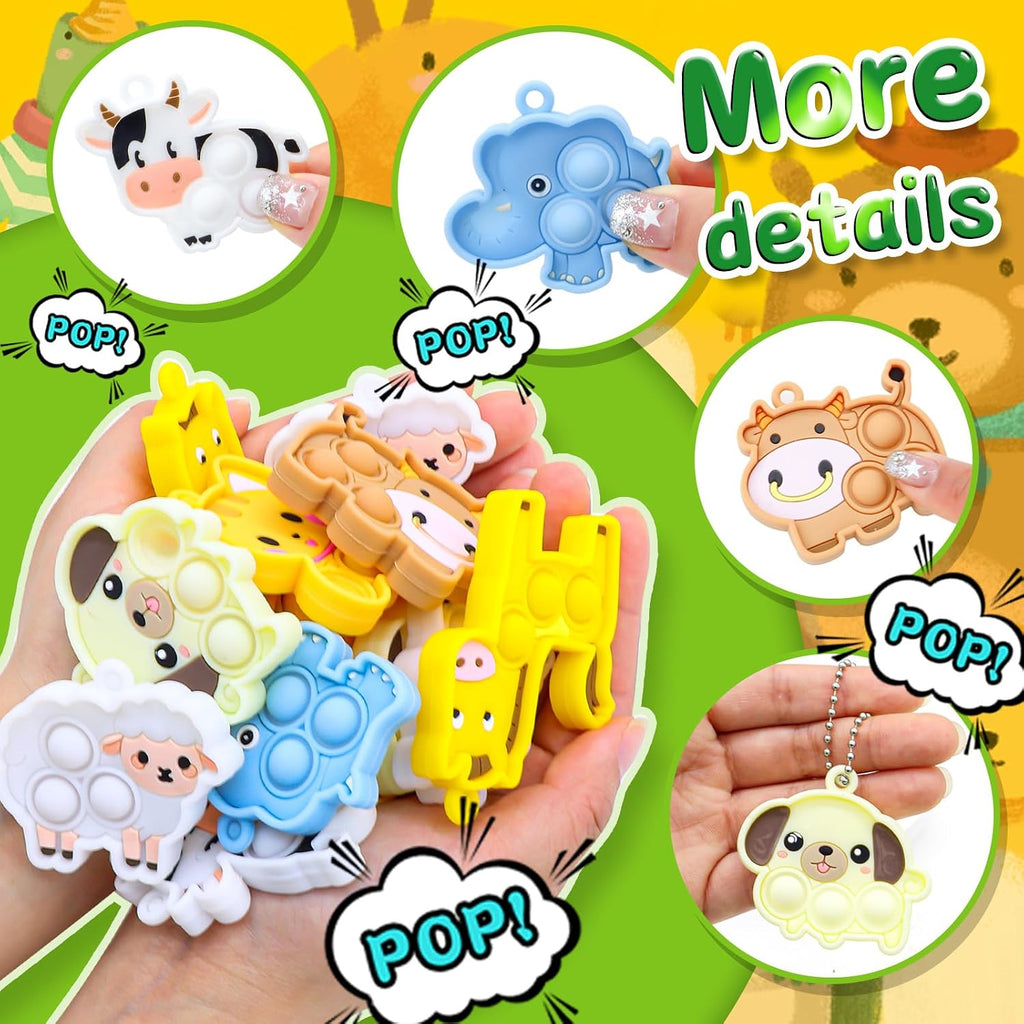 30Pcs Pop It Keychain Bulk Set, Fidget Keychains Party Favors for Kids 4-8 8-12, Goodie Bag Stuffers for Kids, Bulk Fidget Toys for Classroom Prizes, Sensory Toys Treasure Box