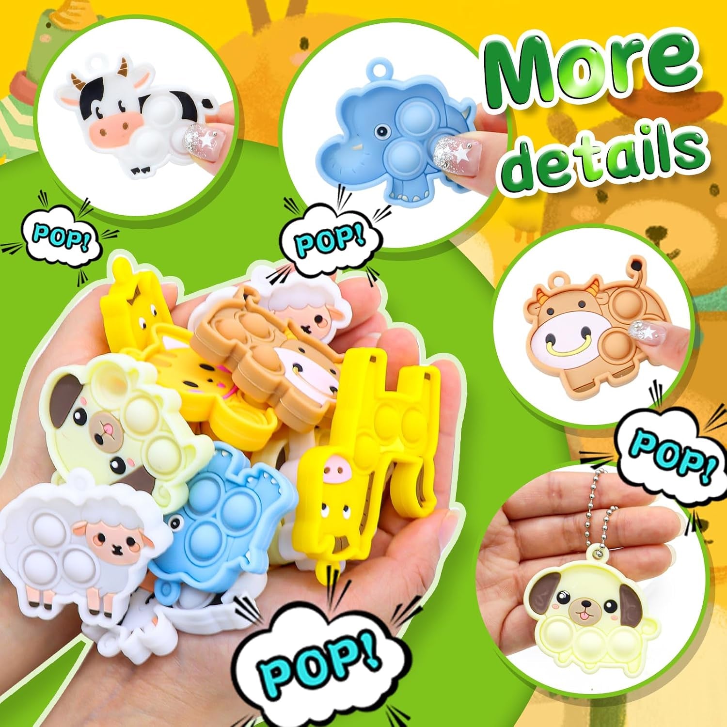30Pcs Pop It Keychain Bulk Set, Fidget Keychains Party Favors for Kids 4-8 8-12, Goodie Bag Stuffers for Kids, Bulk Fidget Toys for Classroom Prizes, Sensory Toys Treasure Box