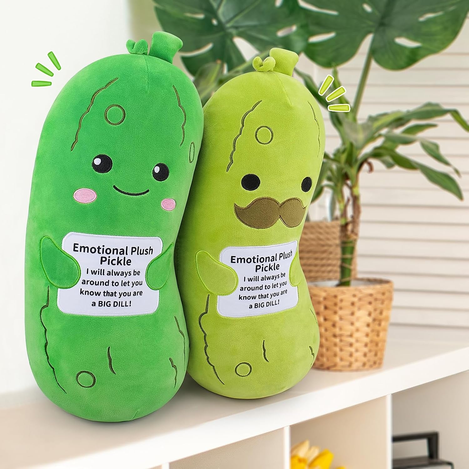 Emotional Plush Pickle-20” Pickle Stuffed Animal,Plushies Cucumber Stuffed Animal with Positive Warm Words,Kawaii Plush Toy Kids Birthday Gifts,Soft Vegetable Lover Plushy Pillow,1Pcs