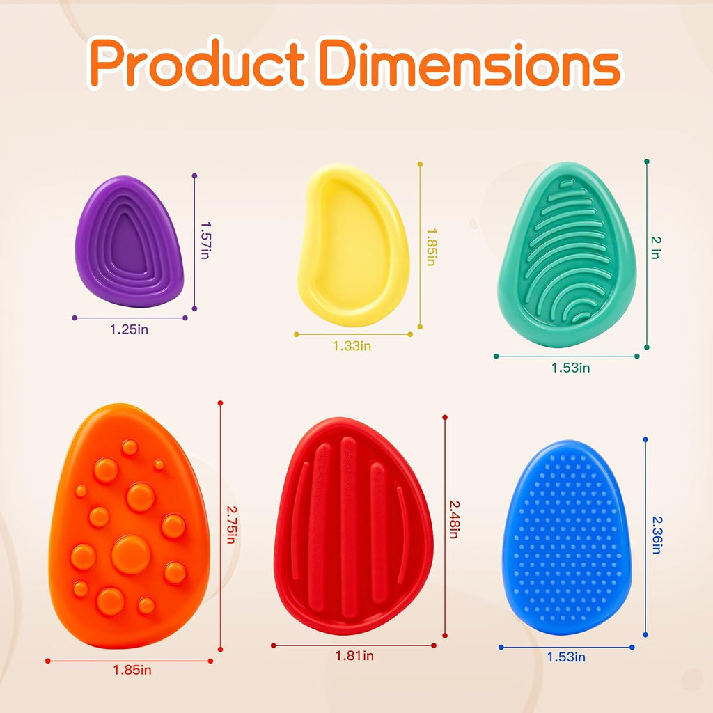 Silent Sensory Worry Stones for Anxiety - 6 Pack Fidget Toys for Kids & Adults, Portable Stress Relief for Classroom ADHD Autism Special Needs, Textured Calming Stones Set