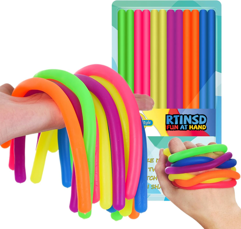 String Noodles Toys Large 12 Pcs Stress Stretchy Strings Toys for Kids Fosters Creativity and Focus Relief for Adults Improve Concentration for School Holiday Classroom Gift