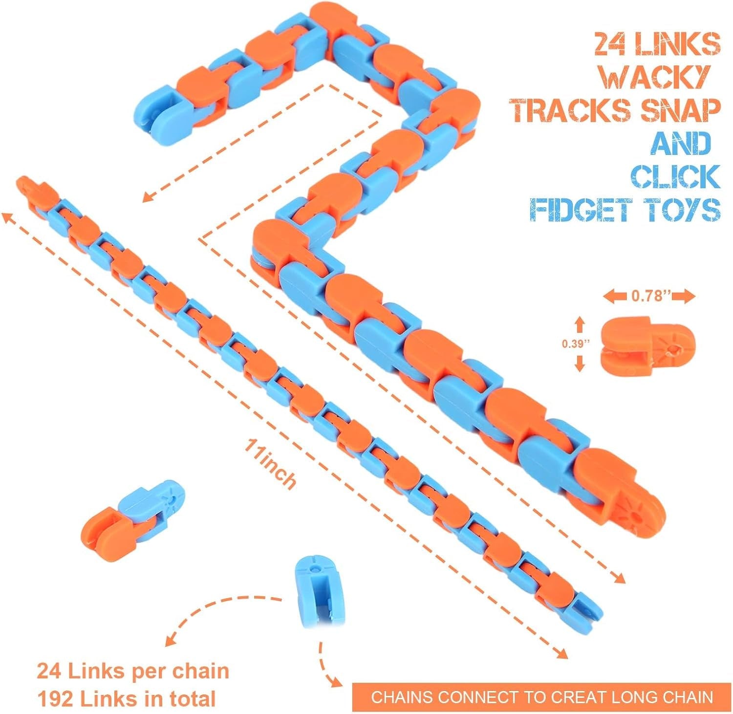 8Pcs 24Links Fidgets Wacky Tracks Fidget Toys for Kids Valentines Day Gifts Classroom Gifts School Easter Stocking Stuffers Plastic Sensory Autism Snap Fidget Click Snake Toys for Adults Travel 11Inch