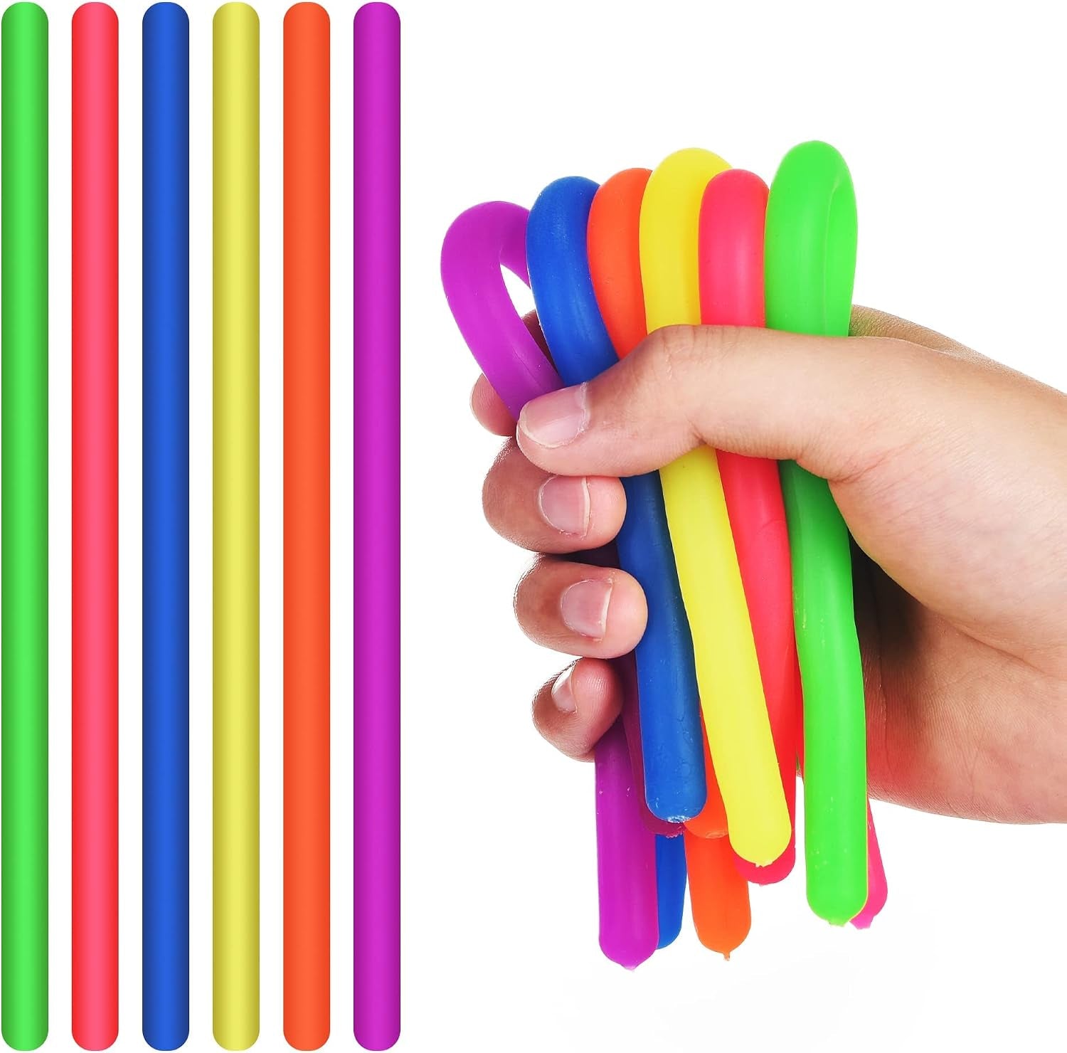 String Noodles Toys Large 12 Pcs Stress Stretchy Strings Toys for Kids Fosters Creativity and Focus Relief for Adults Improve Concentration for School Holiday Classroom Gift