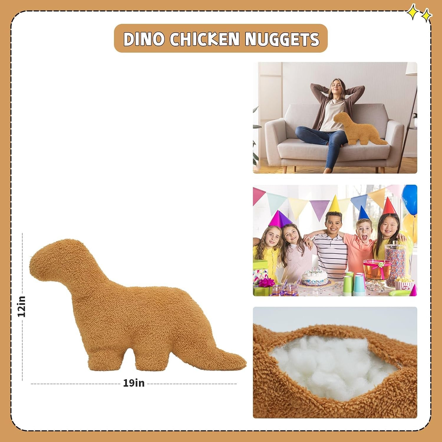 Dino Nugget Pillow, 19 Inch Dino Chicken Nuggets Plush Stuffed Animal Gift for Kids Adults Girlfriend Christmas