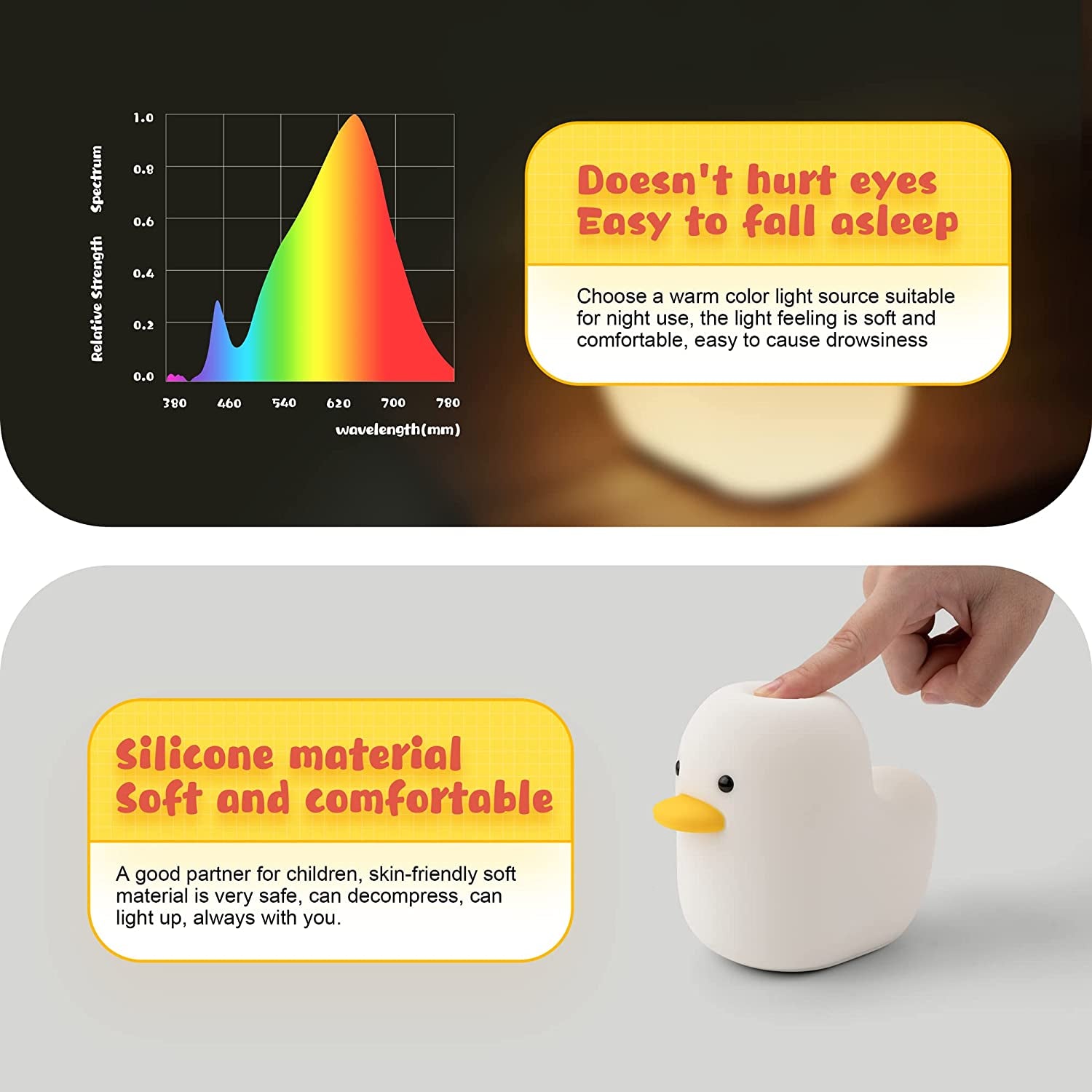 LED Benson Night Light, Cute Duck Animal Silicone Nursery Night Light Rechargeable Table Lamp Bedside Lamp with Touch Sensor for Baby Girls Women Bedrooms, Living Room