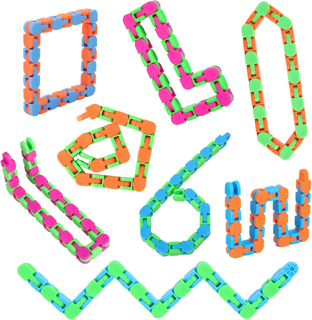 8Pcs 24Links Fidgets Wacky Tracks Fidget Toys for Kids Valentines Day Gifts Classroom Gifts School Easter Stocking Stuffers Plastic Sensory Autism Snap Fidget Click Snake Toys for Adults Travel 11Inch